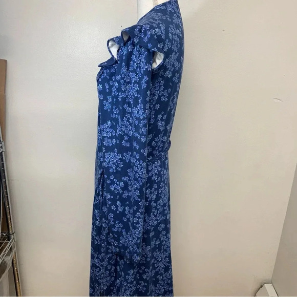 Draper James RSVP Wrap Dress Large  Blue Floral Midi Pockets Stretch Long Sleeve - Picture 6 of 13